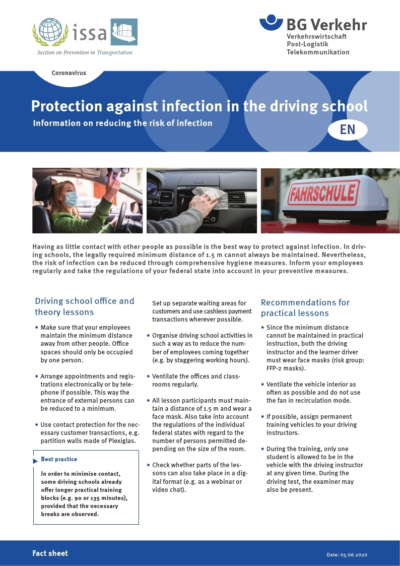 [BG Verkehr]Protection against infection in the driving school