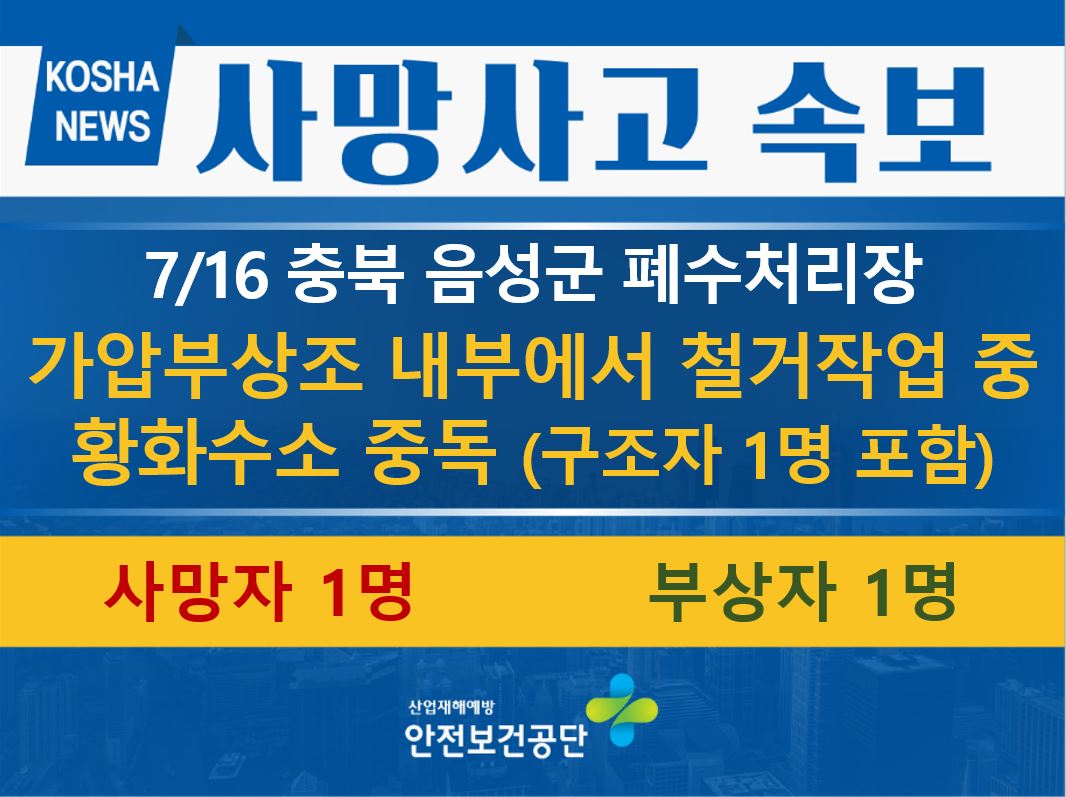[7/16, 충북 음성군] 철거작업 중 황화수소 중독