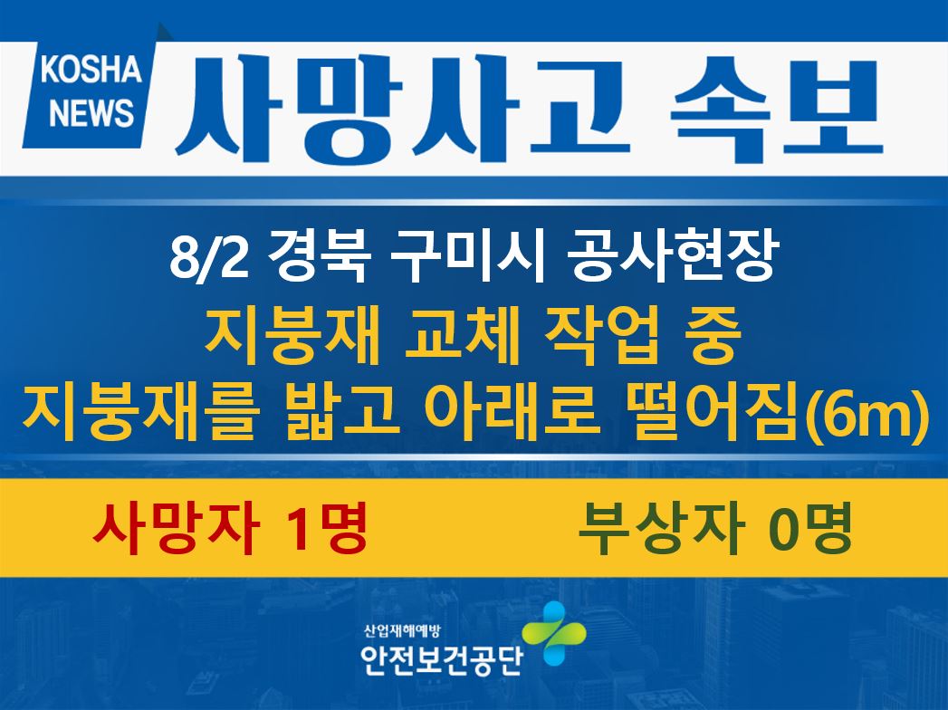 [8/2, 경북 구미시] 지붕재 교체 작업 중 아래로 떨어짐