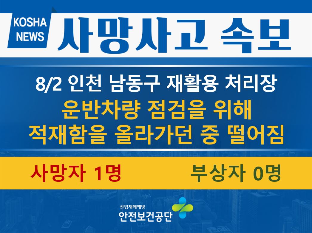 [8/2, 인천 남동구] 차량 점검을 위해 적재함 위로 올라가던 중 떨어짐