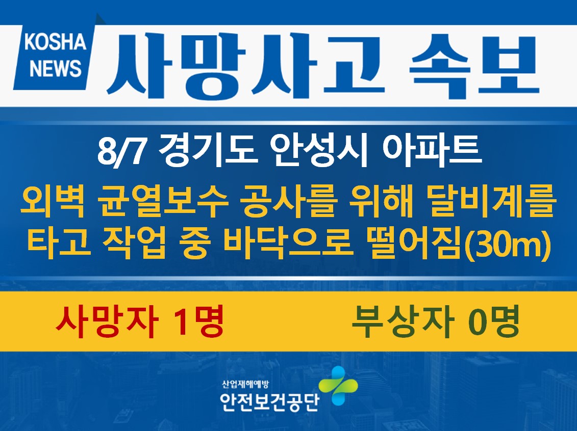 [8/7, 경기 안성시] 달비계를 타고 작업 중 떨어짐
