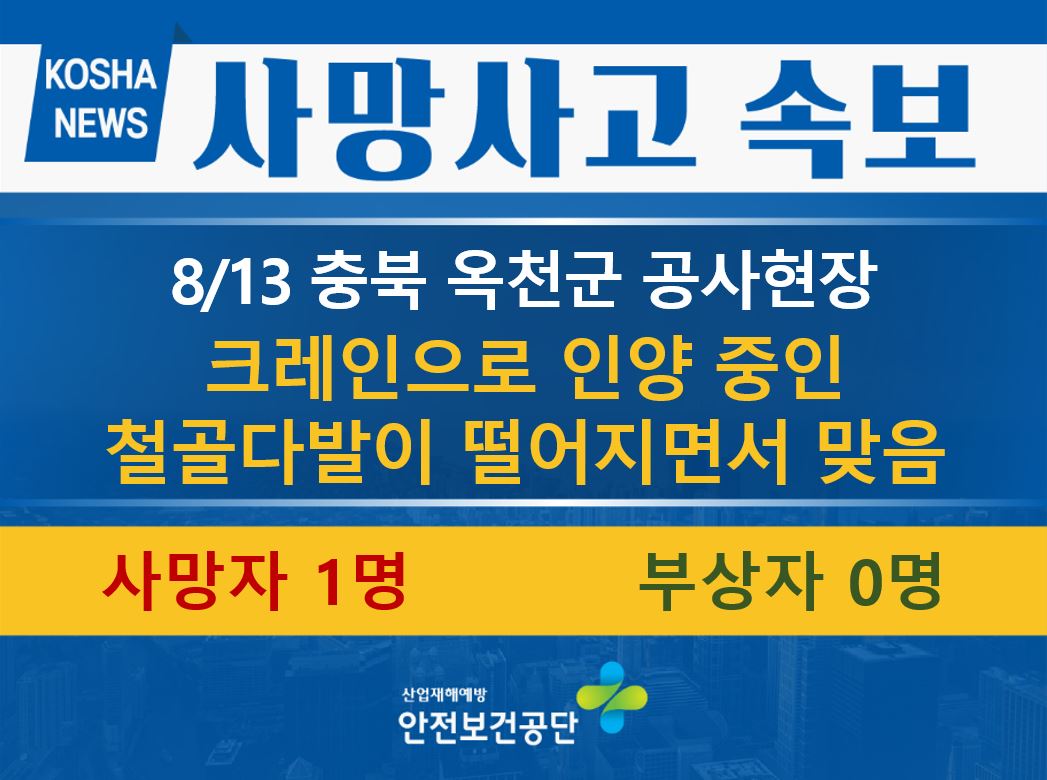 [8/13, 충북 옥천군] 철골 다발이 떨어지면서 맞음