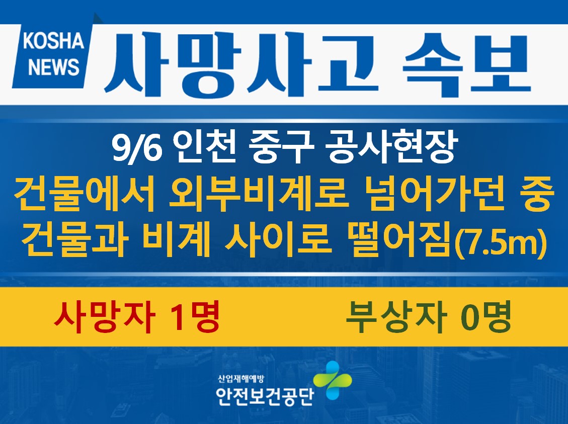 [9/6, 인천 중구] 건물과 외부비계 사이로 떨어짐