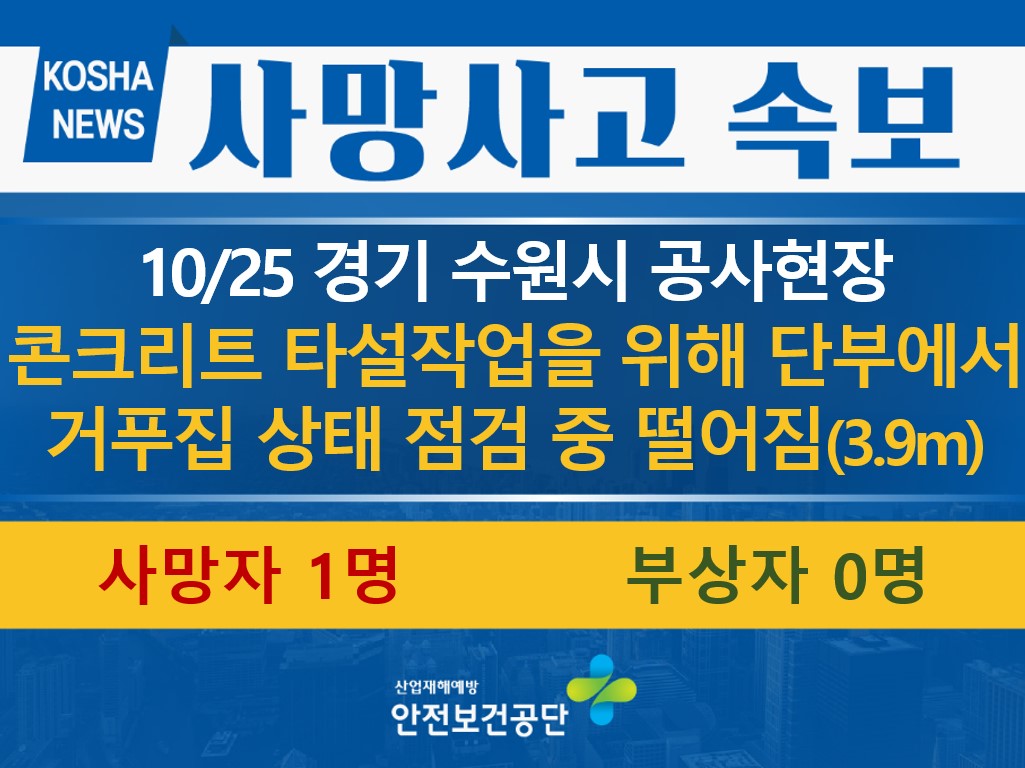 [10/25, 경기 수원시] 단부에서 거푸집 상태 점검 중 떨어짐