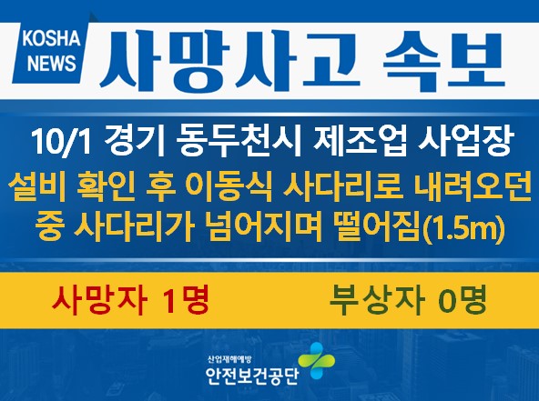 [10/1, 경기 동두천시] 사다리가 넘어지며 떨어짐