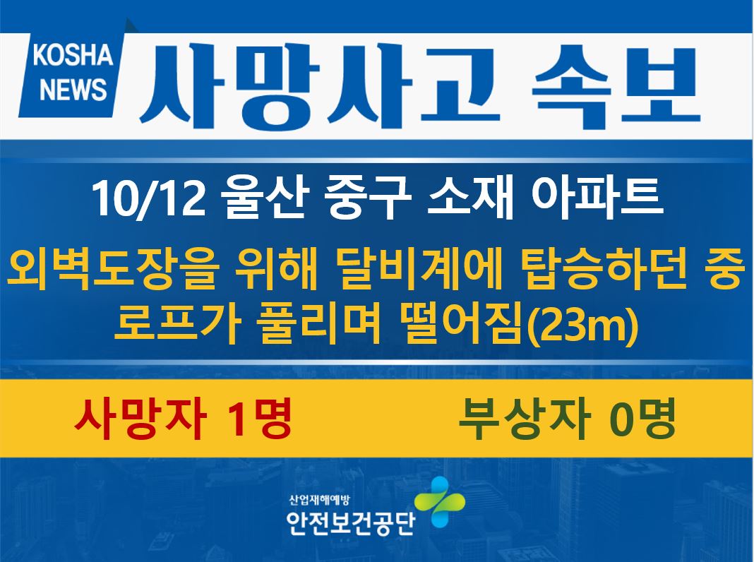 [10/12, 울산 중구] 달비계 탑승 중 로프가 풀려 떨어짐