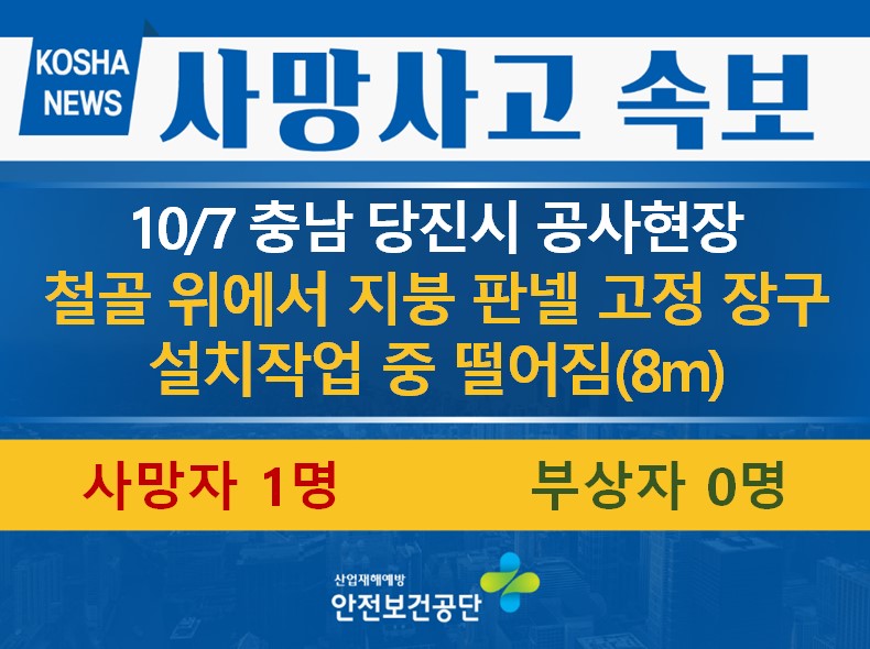 [10/7, 충남 당진시] 철골 위에서 작업 중 떨어짐