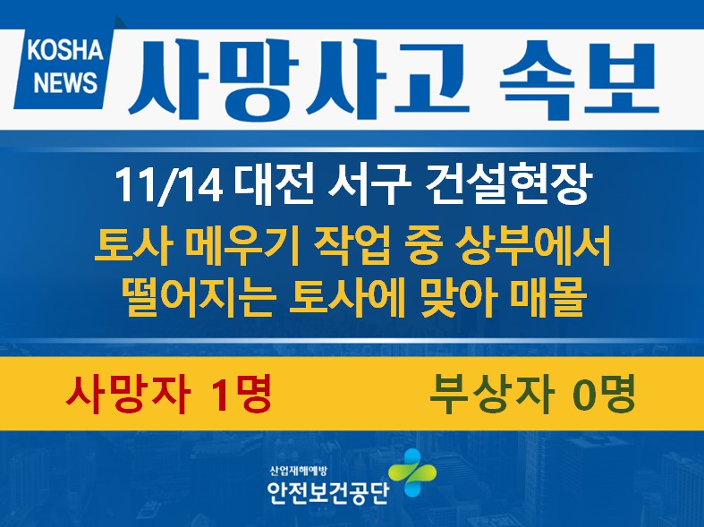 [11/14, 대전 서구] 떨어지는 토사에 매몰됨