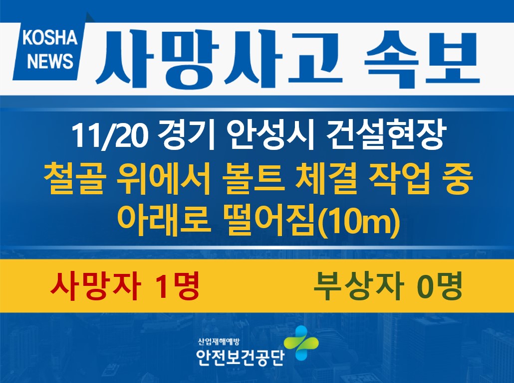 [11/20, 경기 안성시] 철골 체결 작업 중 떨어짐