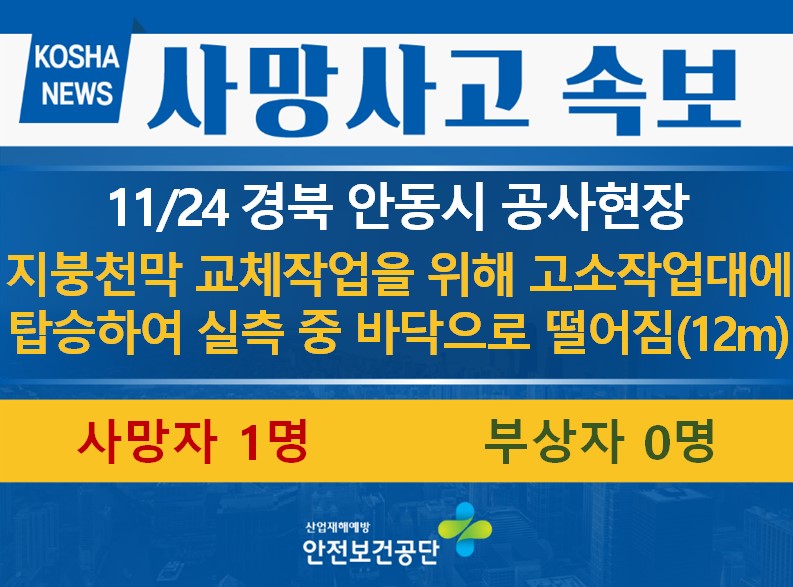 [11/24, 경북 안동시] 고소작업대에서 떨어짐