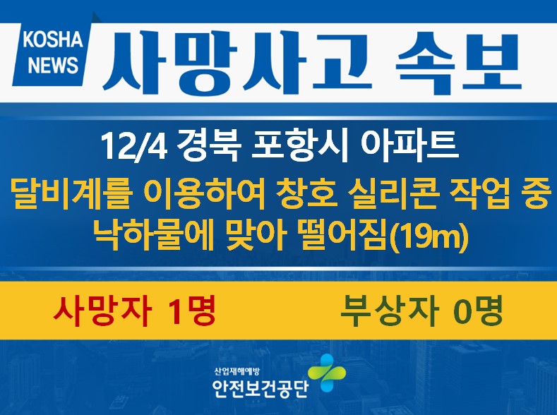 [12/4, 경북 포항시] 낙하물에 맞아 떨어짐