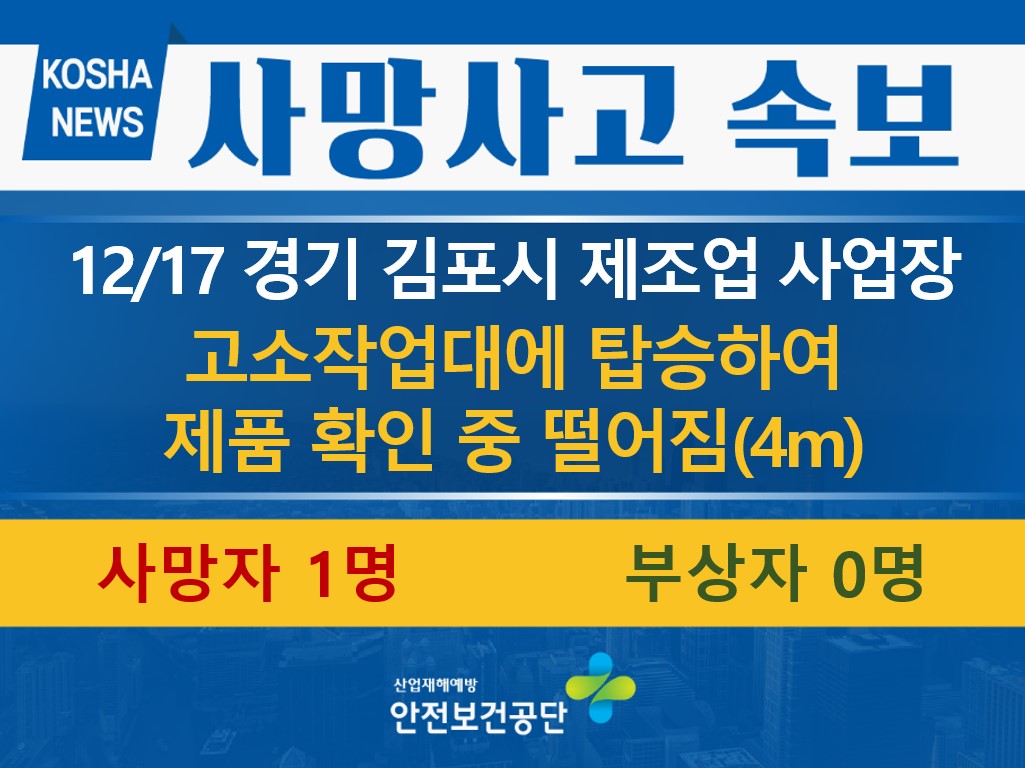 [12/17, 경기 김포시] 고소작업대에 탑승하여 제품 확인 중 떨어짐