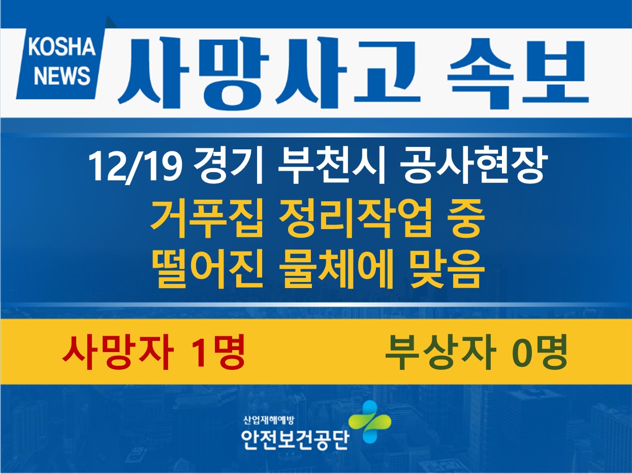 [12/19, 경기 부천시] 거푸집 정리작업 중 떨어진 물체에 맞음 