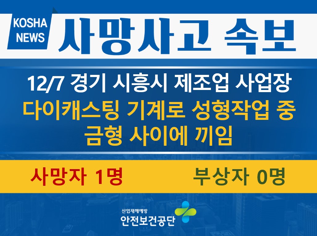 [12/7, 경기 시흥시] 성형 작업 중 금형 사이에 끼임