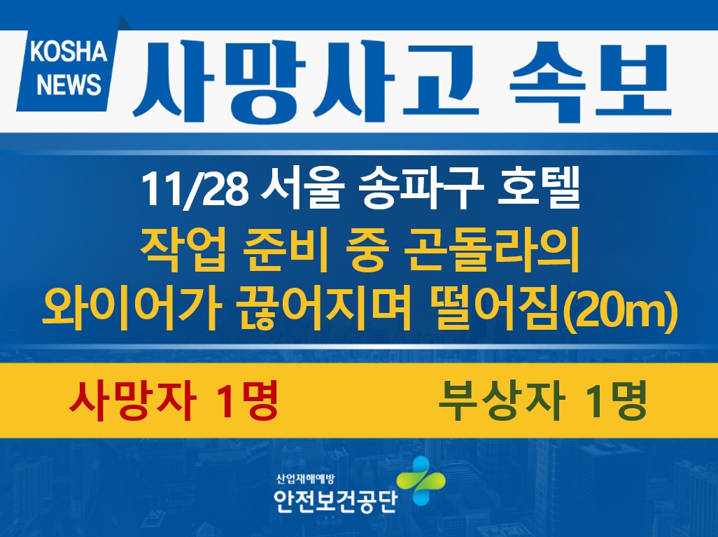 [11/28, 서울 송파구] 탑승 중인 곤돌라의 와이어가 끊어지면서 떨어짐