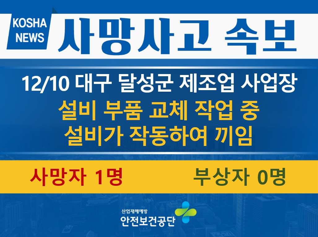 [12/10, 대구 달성군] 부품 교체 작업 중 설비에 끼임