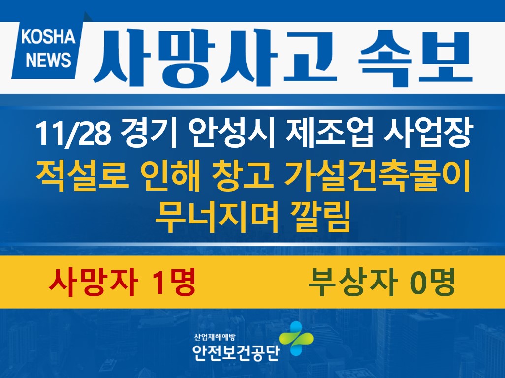 [11/28, 경기 안성시] 적설로 인해 무너지는 가설건축물에 깔림