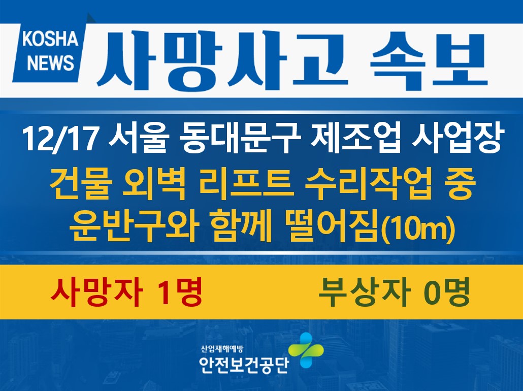 [12/17, 서울 동대문구] 리프트 수리작업 중 떨어짐