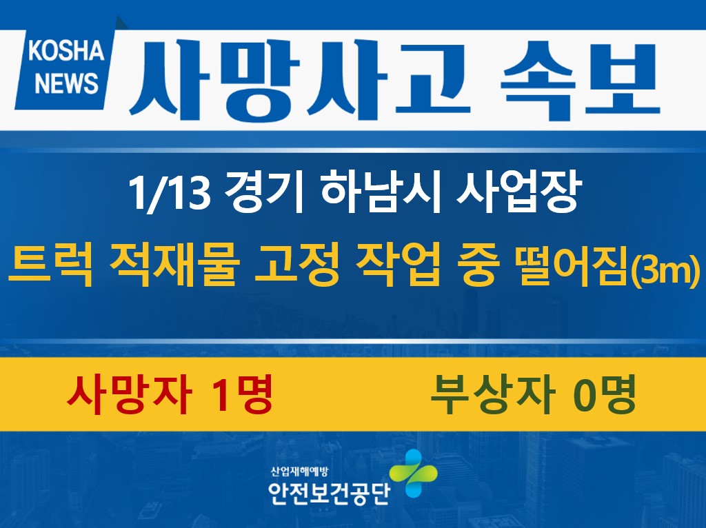 [1/13, 경기 하남시] 트럭에 올라 고정 작업 중 떨어짐