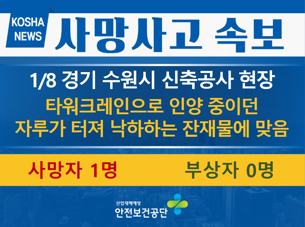 [1/8, 경기 수원시] 인양 중이던 자루가 터져 잔재물에 맞음