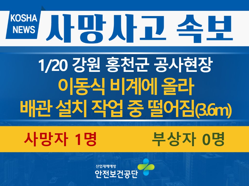 [1/20, 강원 홍천군] 이동식비계에 올라 작업 중 떨어짐