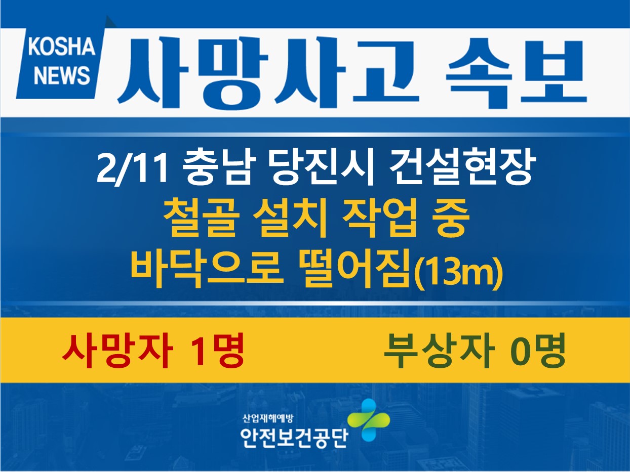 [2/11, 충남 당진시] 철골 설치작업 중 떨어짐