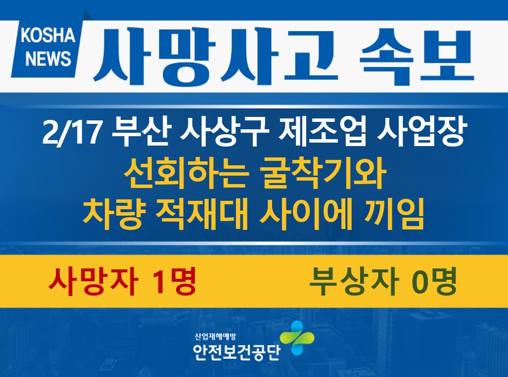 [2/17, 부산 사상구] 선회하는 굴착기와 차량 사이에 끼임