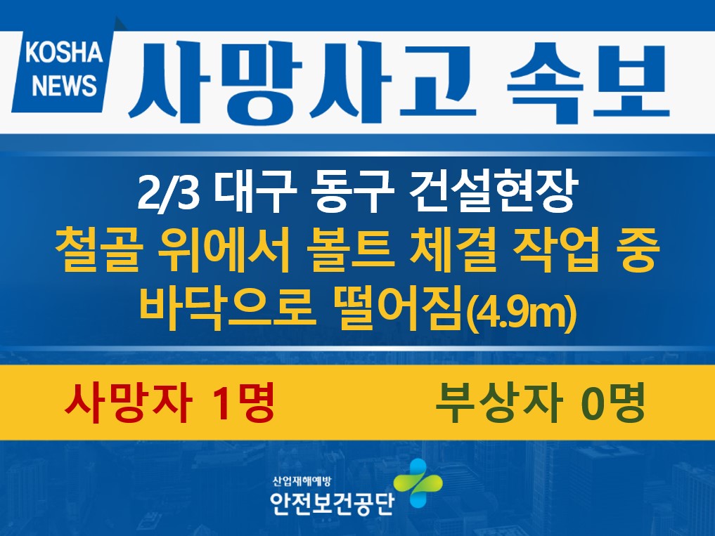 [2/3, 대구 동구] 볼트 체결 작업 중 떨어짐