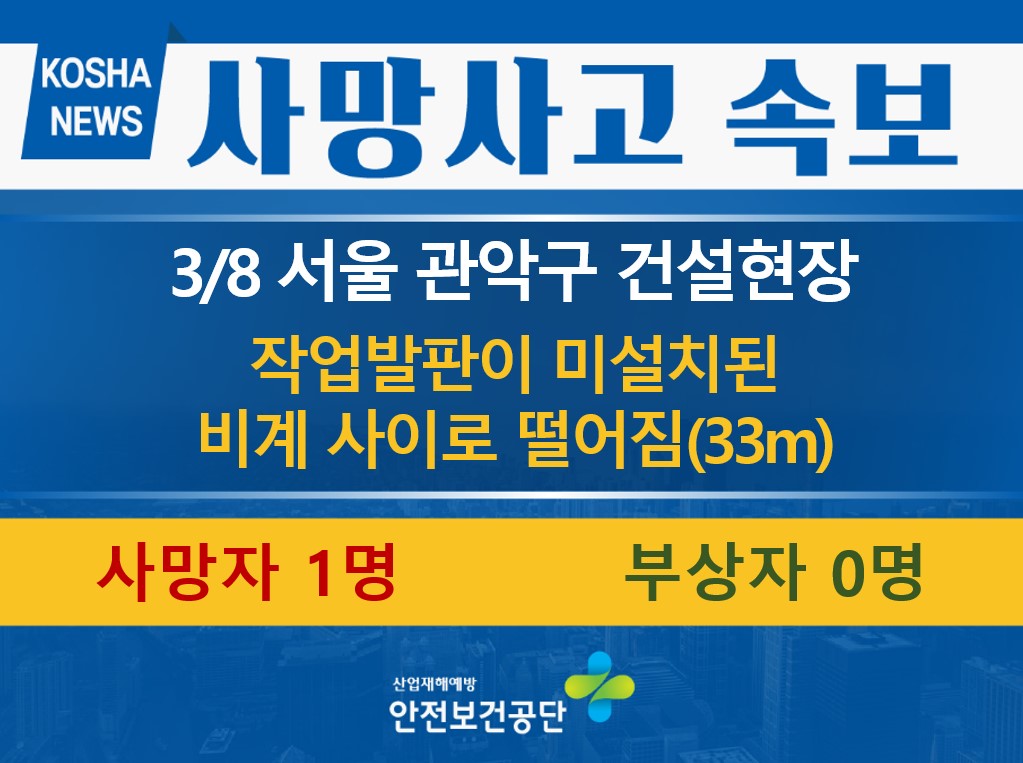 [3/8, 서울 관악구] 비계 사이 개구부로 떨어짐