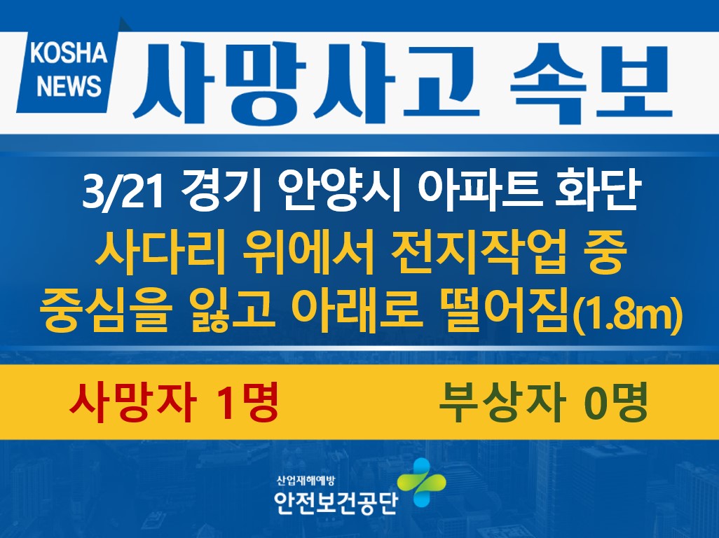 [3/21, 경기 안양시] 전지작업 중 사다리에서 떨어짐
