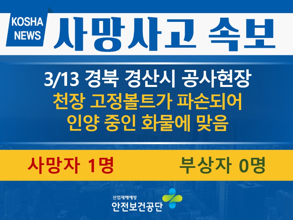 [3/13, 경북 경산시] 인양 중인 화물에 맞음