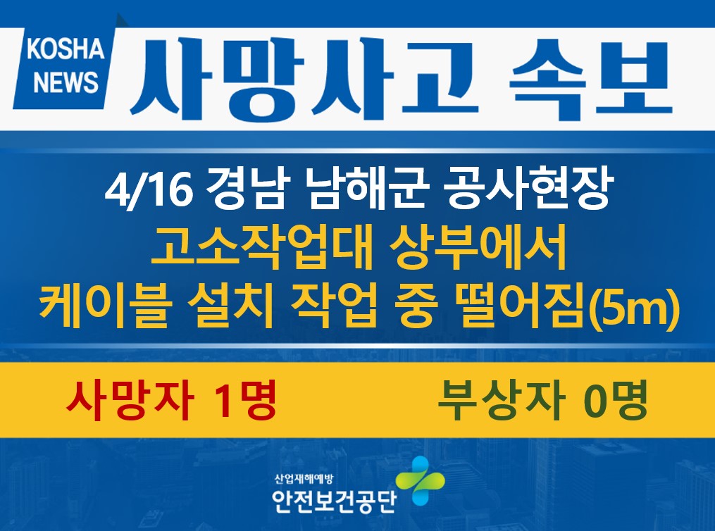 [4/16, 경남 남해군] 고소작업대에서 떨어짐