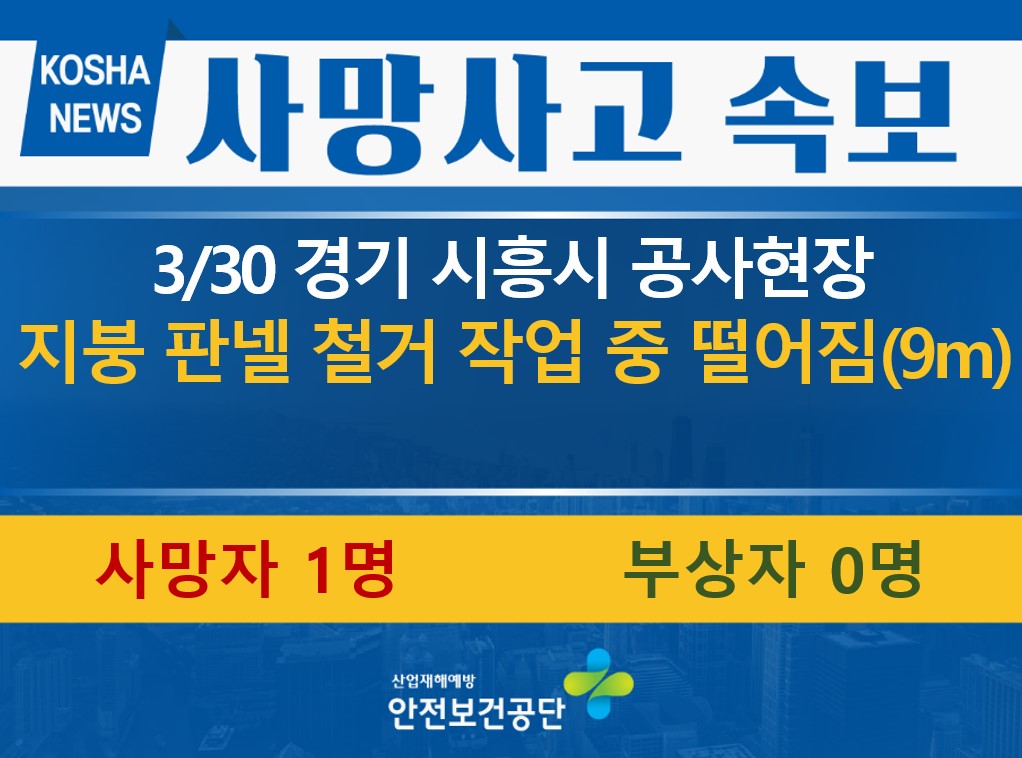 [3/30, 경기 시흥시] 지붕 판넬 철거 작업 중 떨어짐