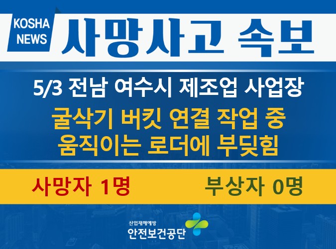 [5/3, 전남 여수시] 작업 중 로더에 부딪힘