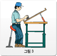 기울기가 가능한 작업대에서 일하고 있는 근로자
