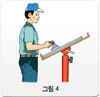 적정높이에서 고정 후 서서 일하고 있는 근로자