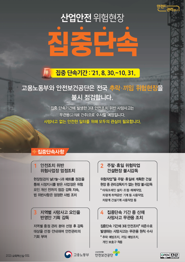 (캠페인_끼임추락) 산업안전 위험현장 집중단속 안내