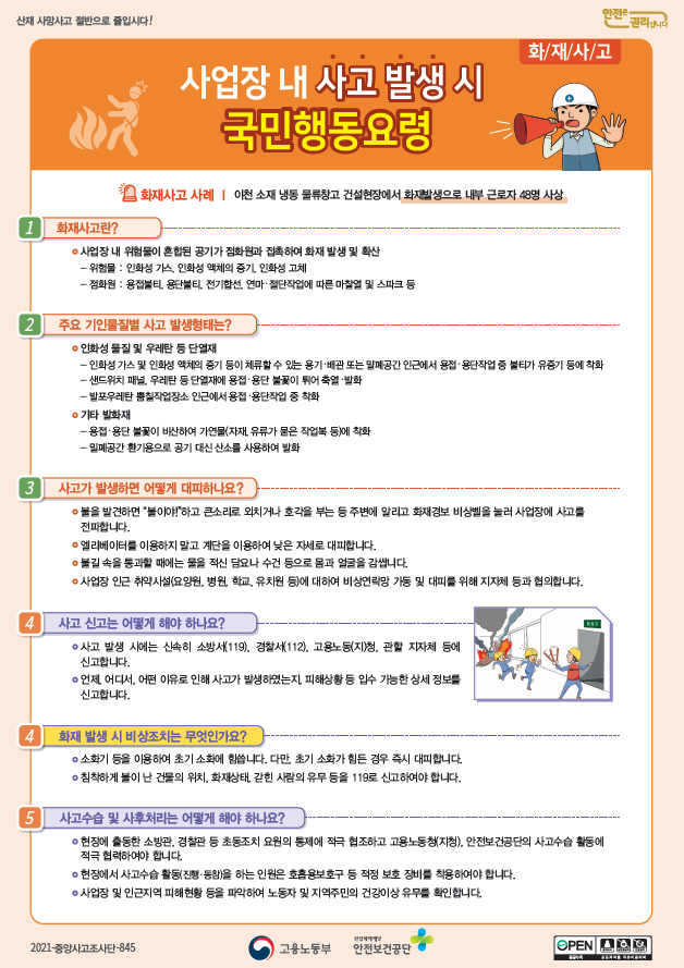 사업장 내 사고 발생 시 국민행동요령 5종