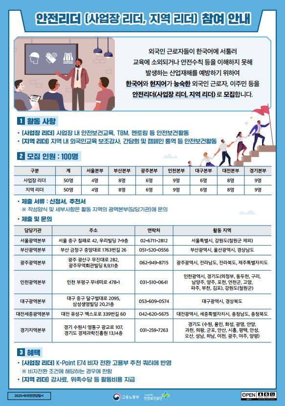 외국인 안전리더 참여 안내