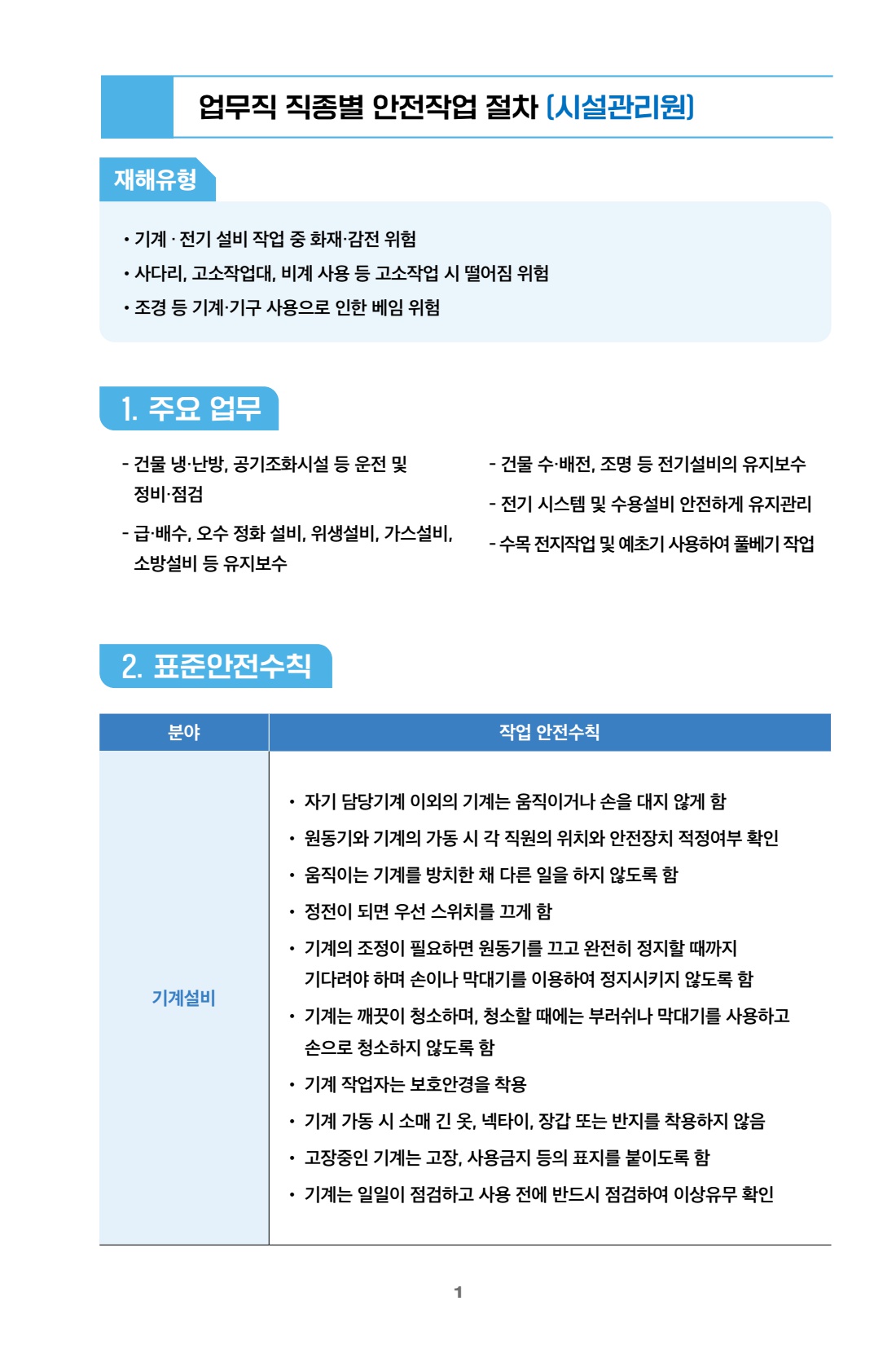 가이드 2 업무직 직종별 안전작업 절차(시설관리원)