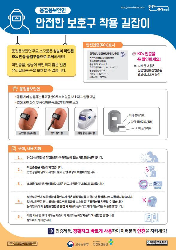 안전한 보호구 착용 길잡이(용접용보안면)